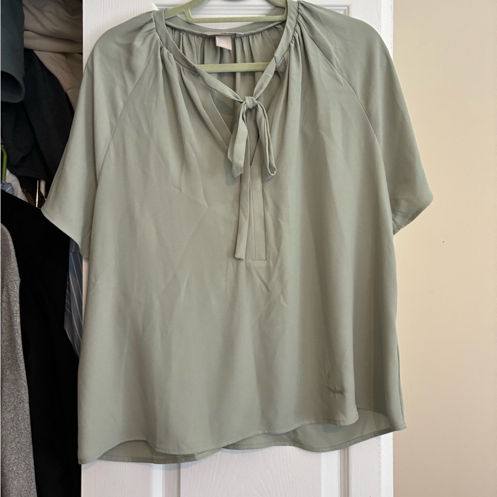H&M Green Tie Front Relaxed Blouse